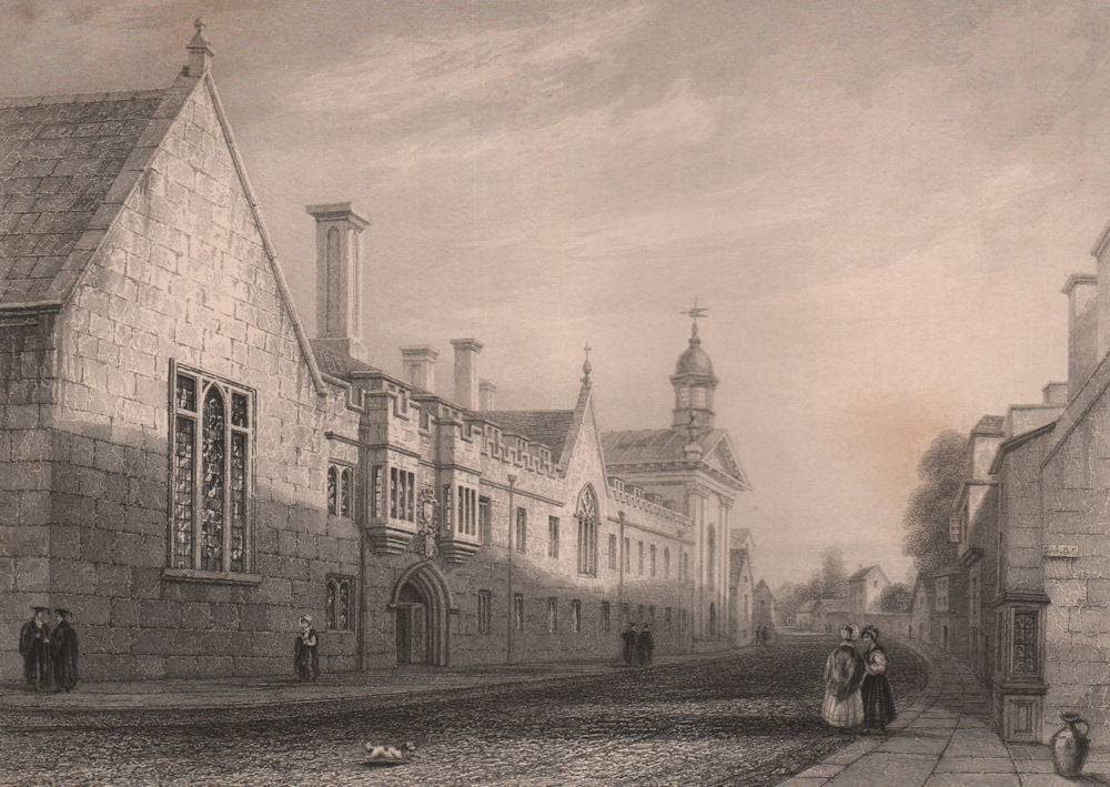 PEMBROKE COLLEGE from the street, Cambridge. LE KEUX 1841 old antique print